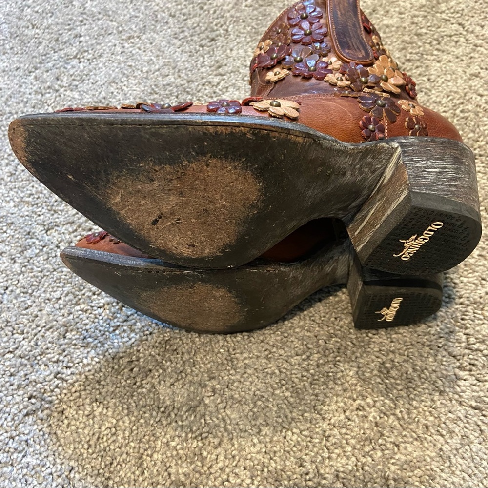 Old Gringo Hippy Dance Boots Burnished Leather 3D Appliquéd Studded Flowers 7.5B - Picture 9 of 16